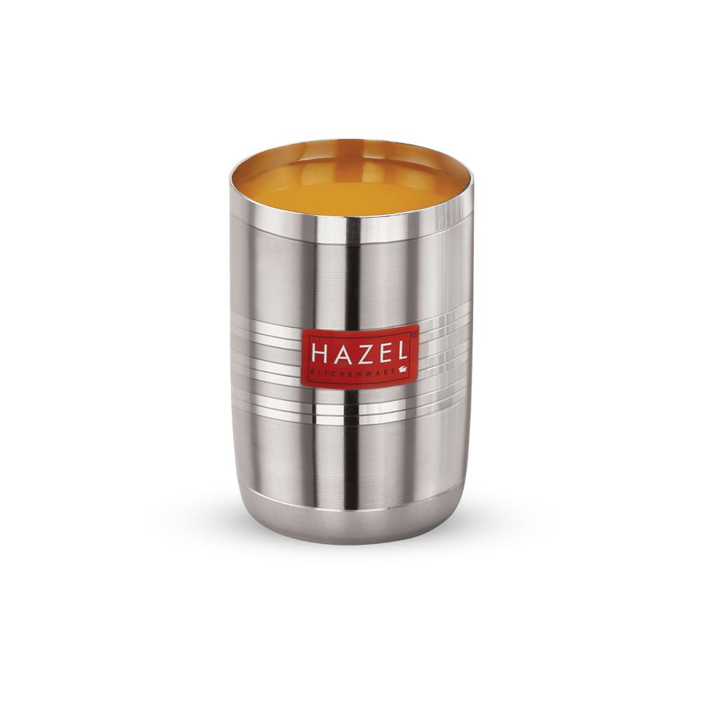 HAZEL Stainless Steel Glasses Set of 1 for Water & Juice | Unbreakable Glass Set with Glossy Finish Design & Dishwasher Safe, 350 ML