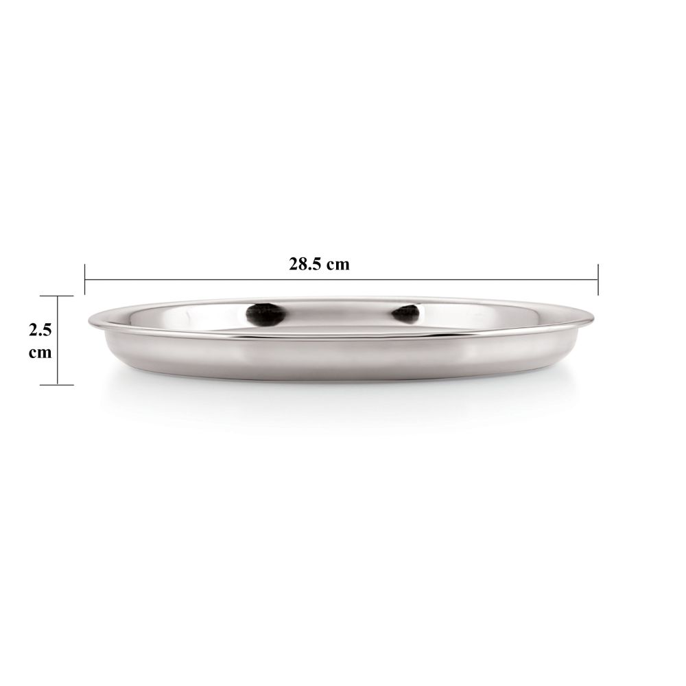 HAZEL Stainless Steel Plate Set For Dinner Launch | Designer Steel Thali Set |Steel Dinnerware, 28.5 cm, Medium