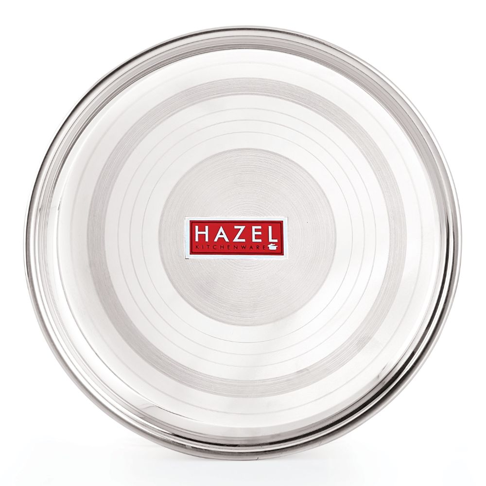 HAZEL Stainless Steel Plate Set For Dinner Launch | Designer Steel Thali Set |Steel Dinnerware, 28.5 cm, Medium