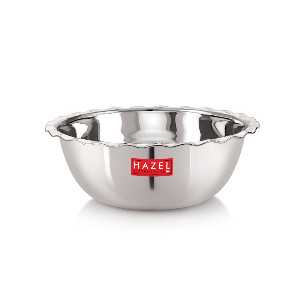 HAZEL Stainless Steel Serving Bowl Wati Vati Katori, 21 cm, 1300 ML, Silver