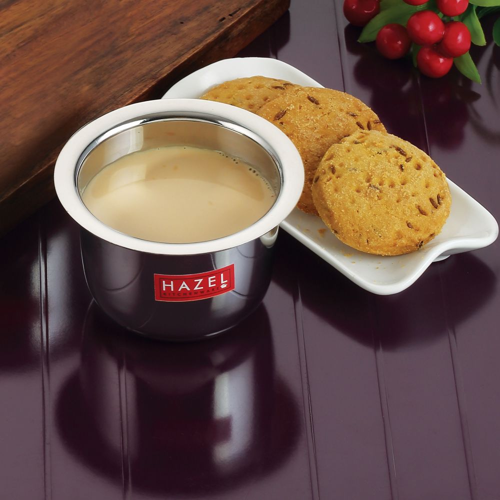 HAZEL Stainless Steel Tea Glasses Mini Traditional Design Coffee Milk Serving Glass Patra Pela, 8 cm, 100 ML, Silver