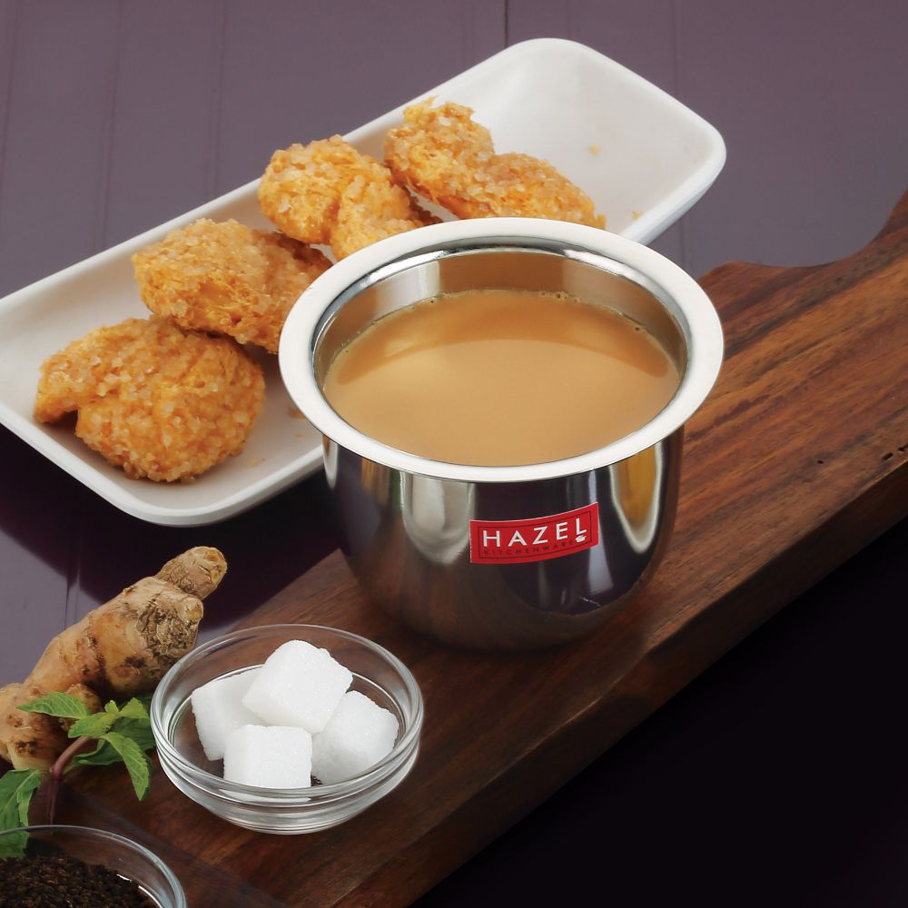 HAZEL Stainless Steel Tea Glasses Mini Traditional Design Coffee Milk Serving Glass Patra Pela, 9.3 cm, 200 ML, Silver