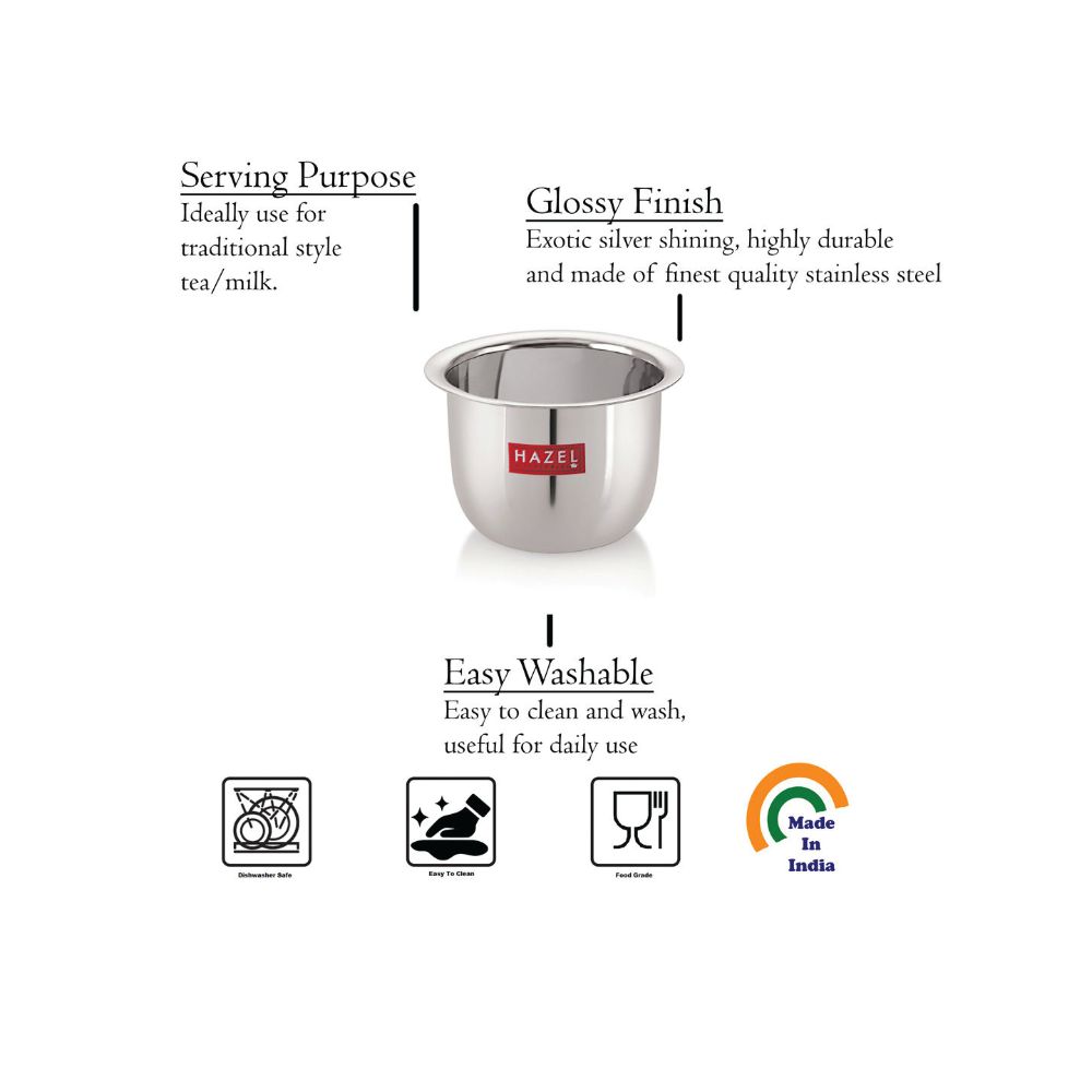 HAZEL Stainless Steel Tea Glasses Mini Traditional Design Coffee Milk Serving Glass Patra Pela, 9.3 cm, 200 ML, Silver