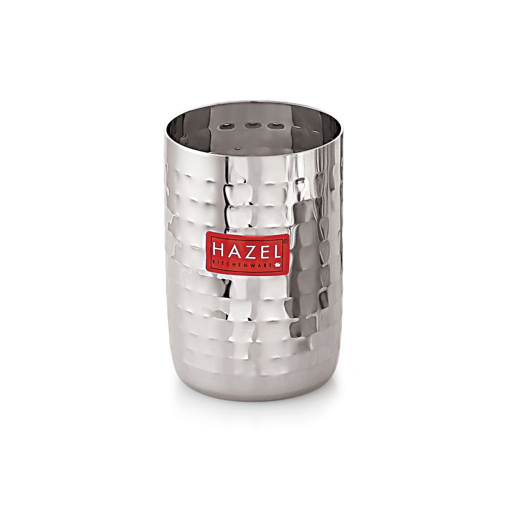 HAZEL Stainless Steel Glasses Set of 1 for Water & Juice | Hammered Finish Design Unbreakable Glass Set with Glossy Finish Design & Dishwasher Safe, 350 ML
