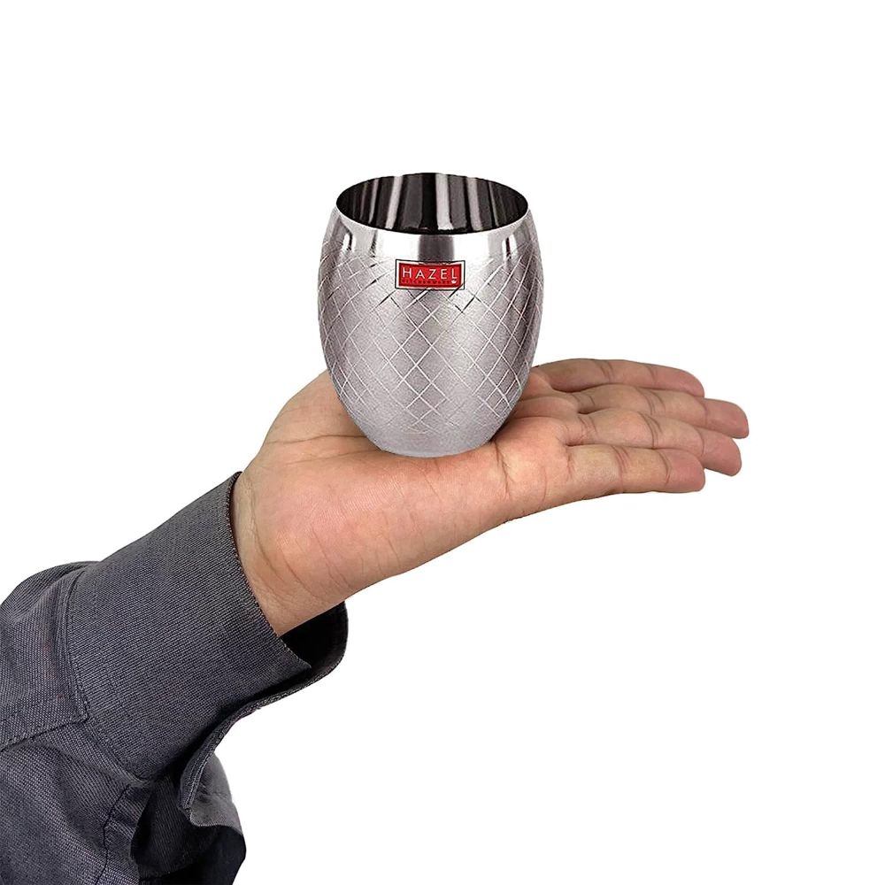 HAZEL Matt Finish Designer Stainless Steel Drinking Glasses 260 ml, Silver