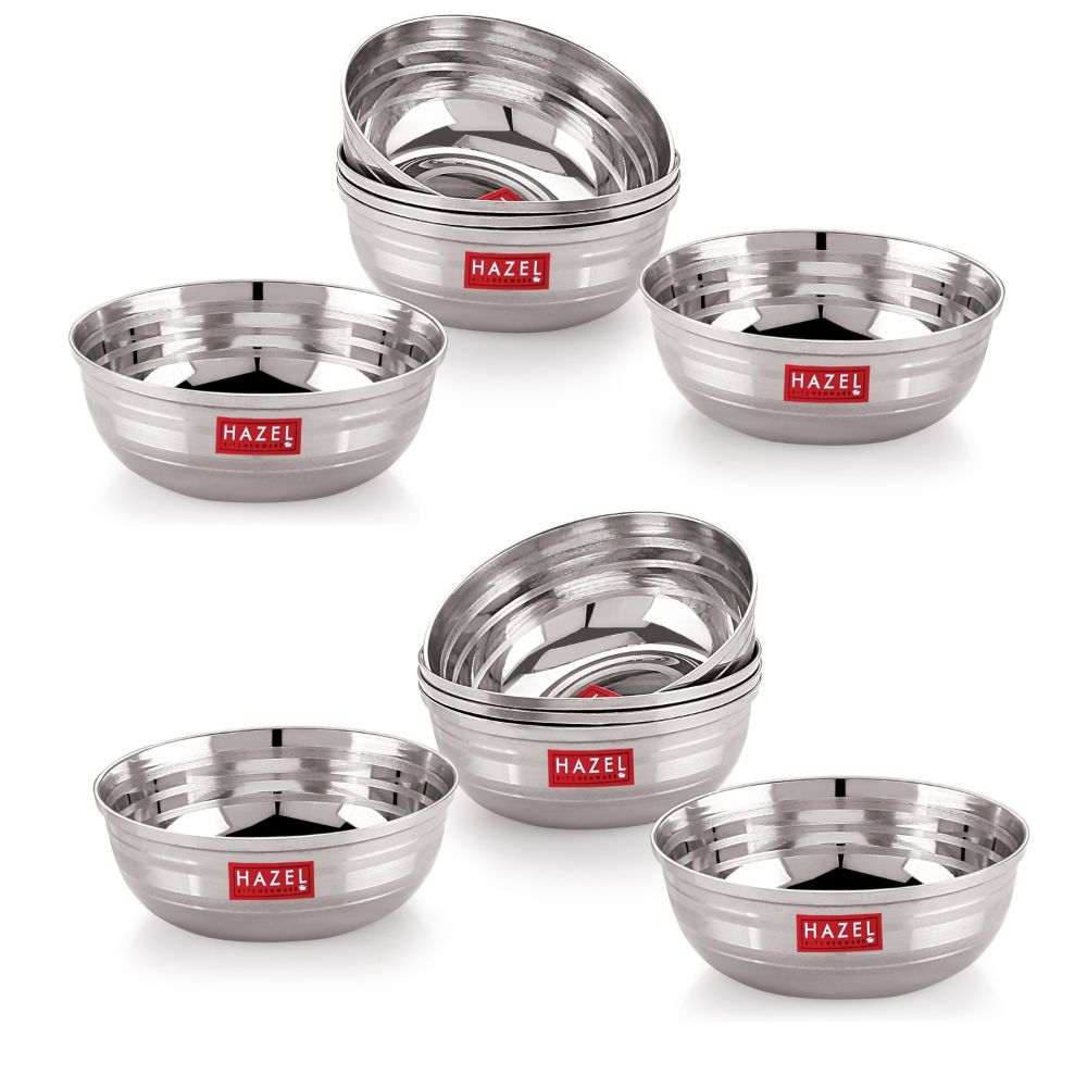 HAZEL Stainless Steel Serving Bowl Set of 12, 9 cm, 150 ml, Silver
