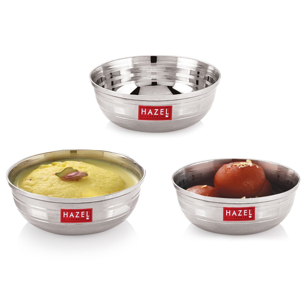 HAZEL Stainless Steel Metal set for Serving | Katori Bowl Set of 6 for Kitchen