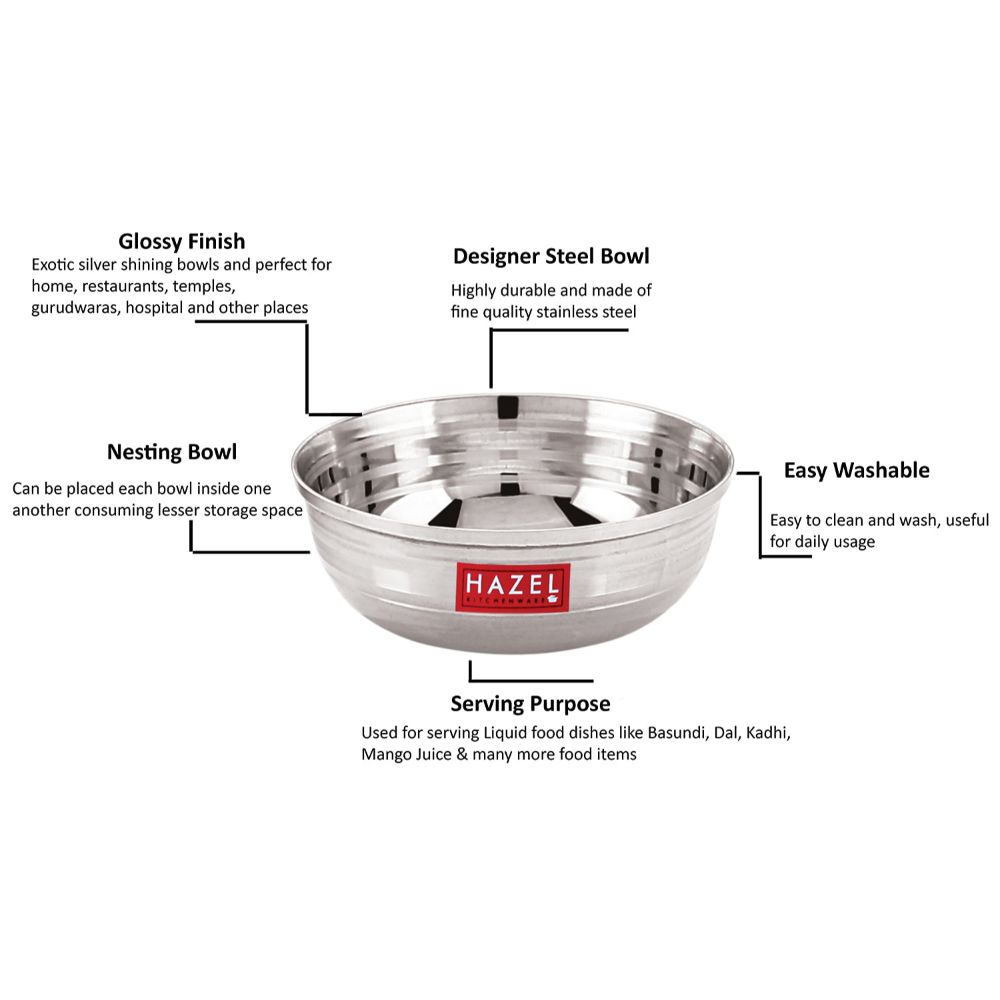 HAZEL Stainless Steel Serving Bowl Set of 4, 9 cm, 150 ml, Silver