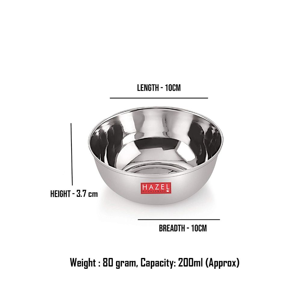 HAZEL Stainless Steel Bowl Vati | Steel Bowl Set For Kitchen | Dinner Bowl Katori Serving Wati, 200 ML, Set of 1