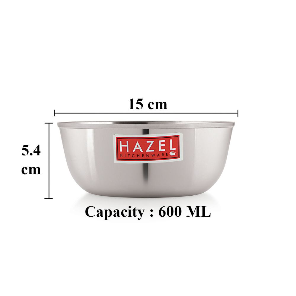 HAZEL Stainless Steel Serving Bowl | Steel Bowls For Soup, Salad, Ramen, Cereal | Steel Vati 600 ML