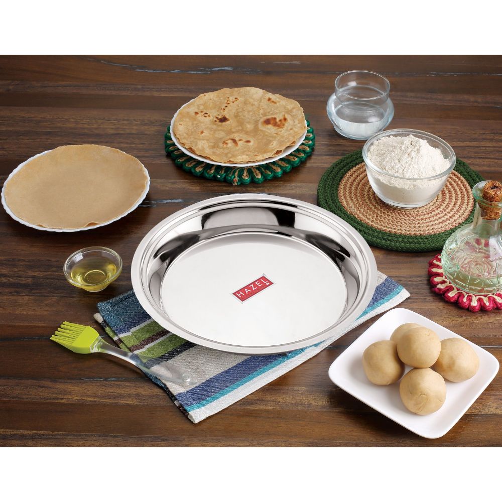 HAZEL Stainless Steel Parat | Steel Parat For Dough Flour Kneading |Atta Parat Steel For Kitchen Big Size, 35 cm, 3200 ML