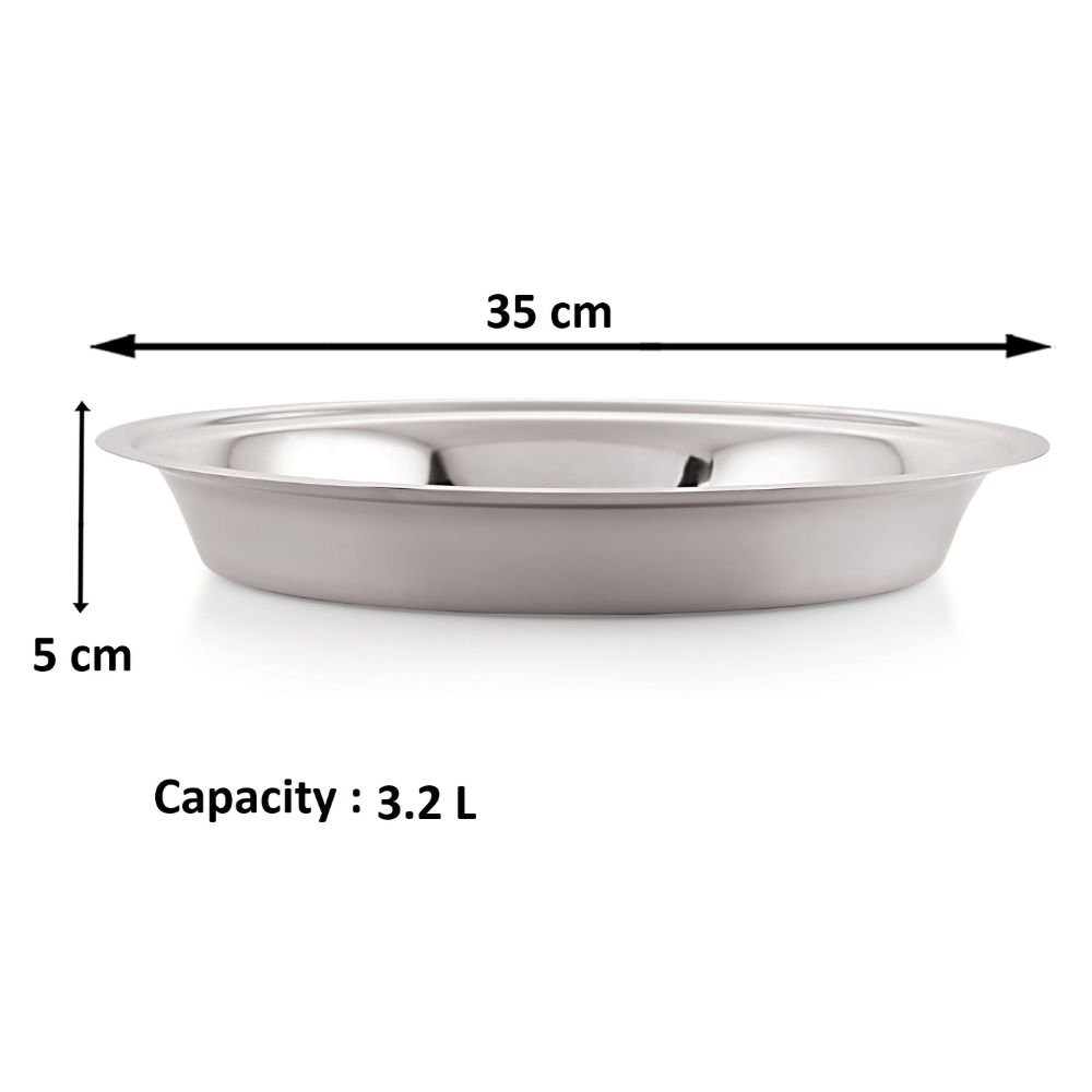 HAZEL Stainless Steel Parat | Steel Parat For Dough Flour Kneading |Atta Parat Steel For Kitchen Big Size, 35 cm, 3200 ML