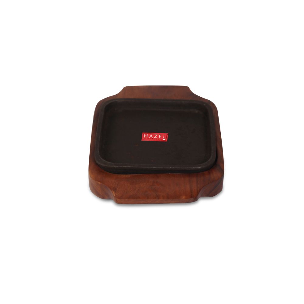 HAZEL Sizzling Brownie Plate / Tray With Wooden Base Square 5 Inch