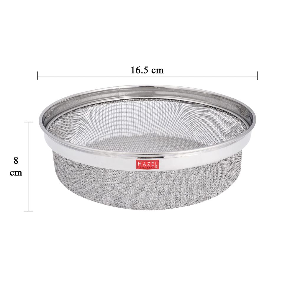 HAZEL Stainless Steel Strainer Basket Without Handle | Steel Fruits Basket | Vegetable Basket for Kitchen | Washer Colander Sieve For Kitchen | 16.5 cm