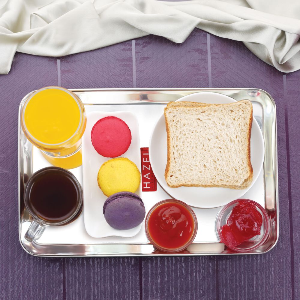 HAZEL Stainless Steel Serving Tray Rectangle Premium Dining Table Plater, Small, Silver, 29.5 x 19 cm