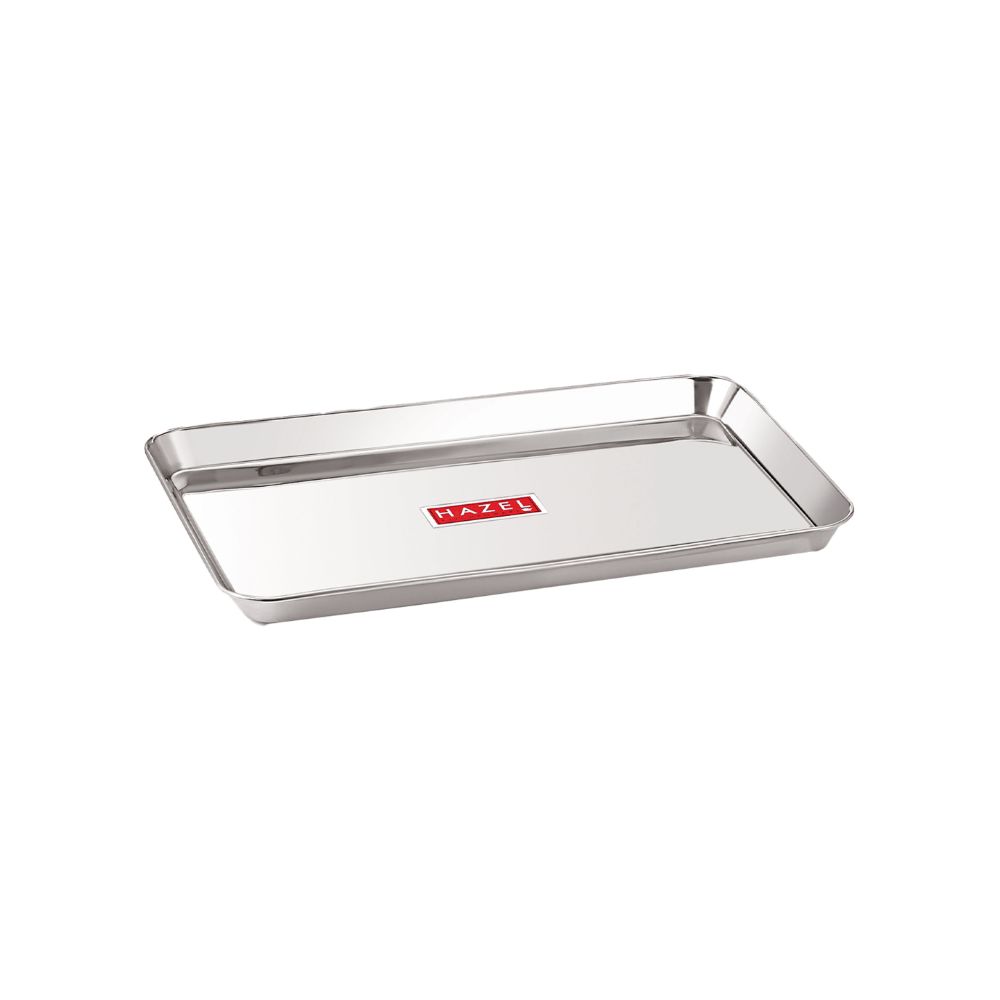 HAZEL Stainless Steel Serving Tray Rectangle Premium Dining Table Plater, Medium, Silver, 33.5 x 23 cm
