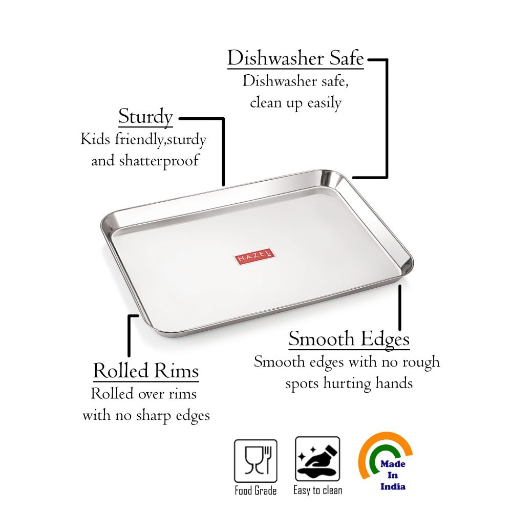 HAZEL Stainless Steel Serivng Tray with Mirror Finish | Serving Platters for Kitchen