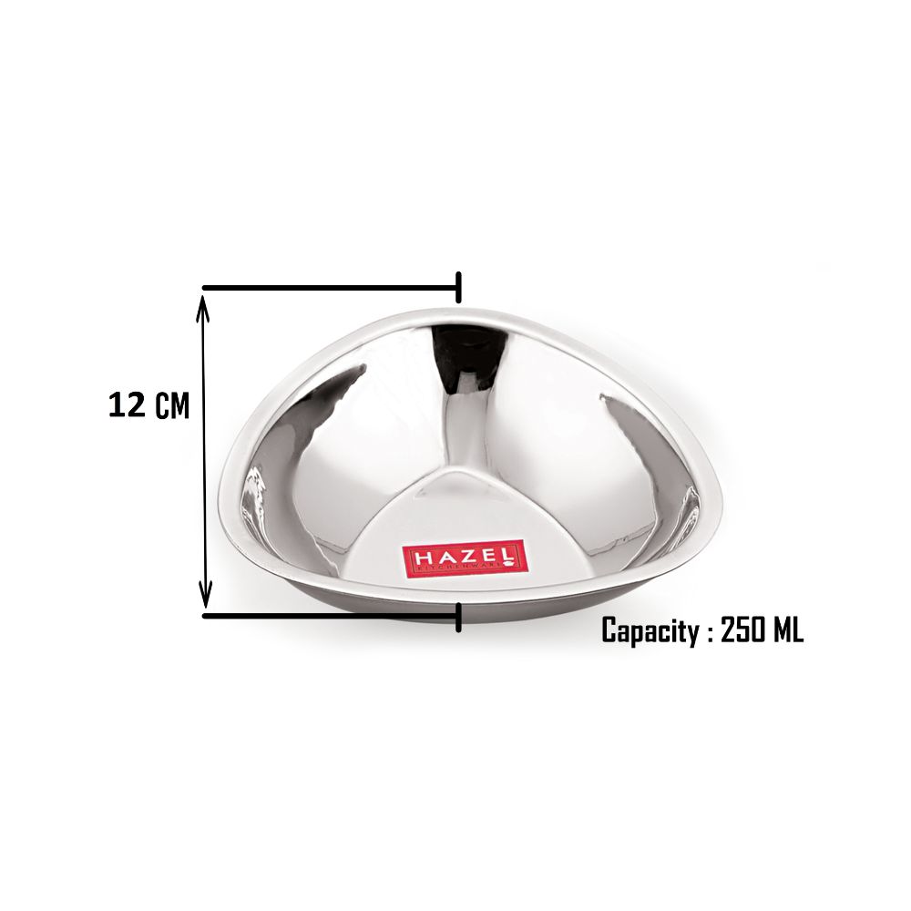 HAZEL Stainless Steel Serving Bowl| Triangular Shaped Vati Katori | Fancy Serving Bowls For Snacks , Capacity 250ml, Silver