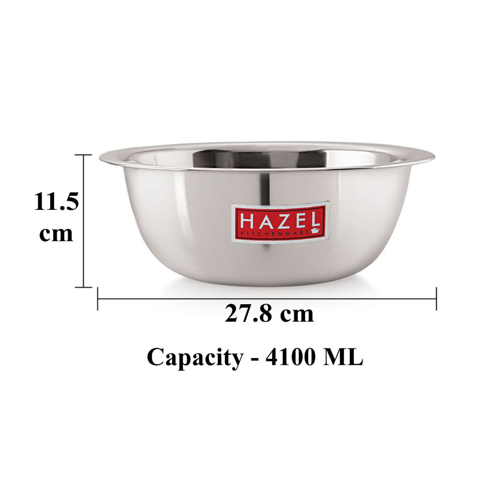HAZEL Stainless Steel Mixing Bowl | Mixing Bowl for Cake Batter | Kitchen and Baking Accessories Items, 4100 ML