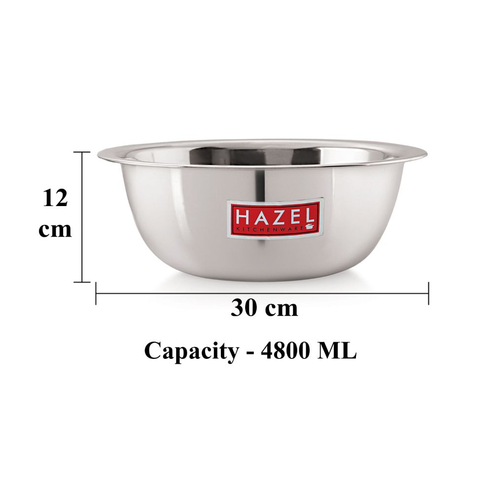 HAZEL Stainless Steel Mixing Bowl | Mixing Bowl for Cake Batter | Kitchen and Baking Accessories Items, 4800 ML