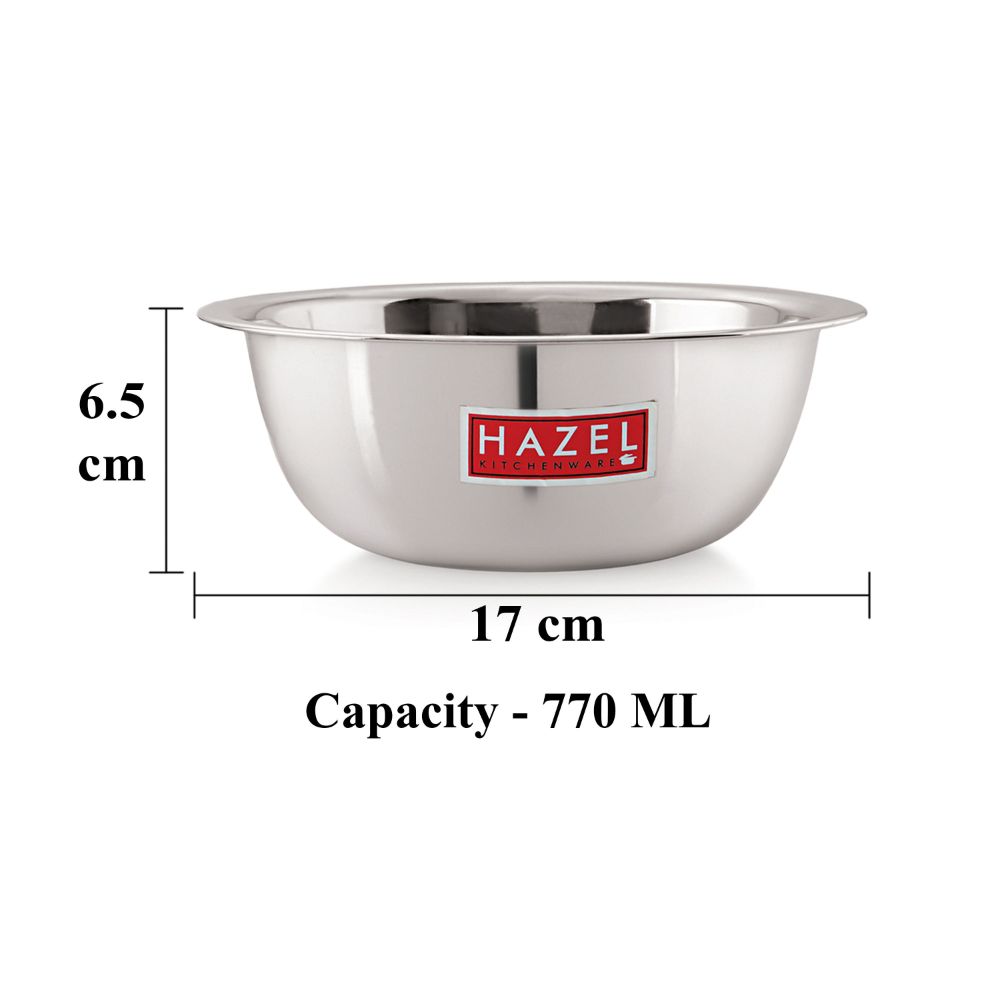 HAZEL Stainless Steel Serving Bow | Snacks Serving And Mixing Bowl Set | Kitchen Accessories Items, 770 ML