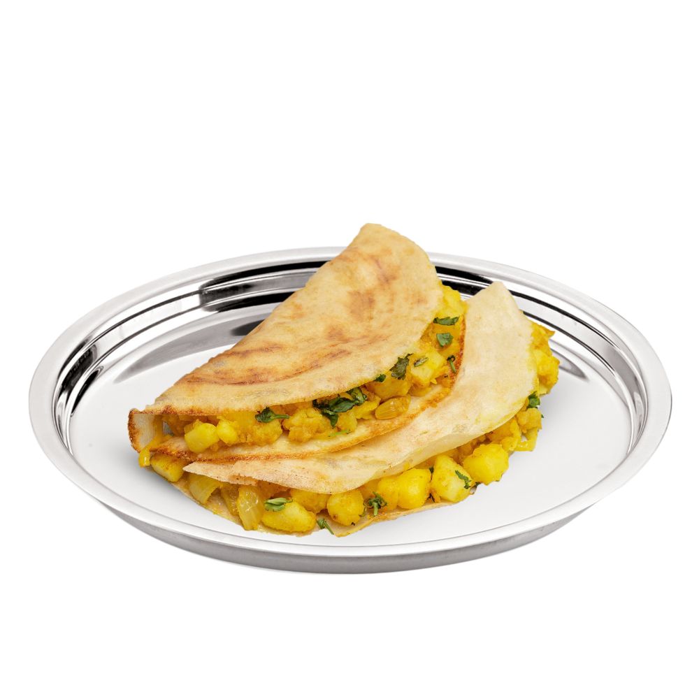 HAZEL Stainless Steel Plates Set | Premium Mirror Finish Thali Set Stainless Steel | Heavy Gauge Steel Plates Set For Dinner & Lunch Set of 1, 23 cm