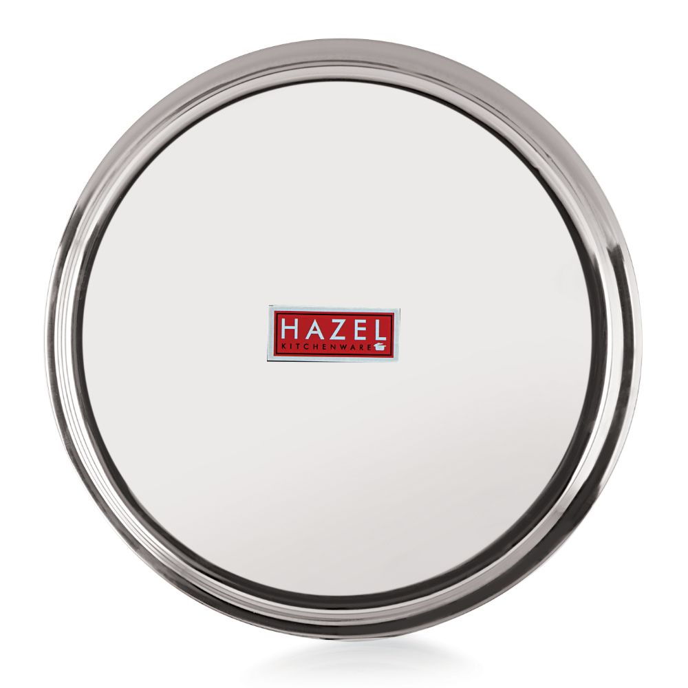 HAZEL Stainless Steel Plates Set | Premium Mirror Finish Thali Set Stainless Steel | Heavy Gauge Steel Plates Set For Dinner & Lunch Set of 1, 21 cm