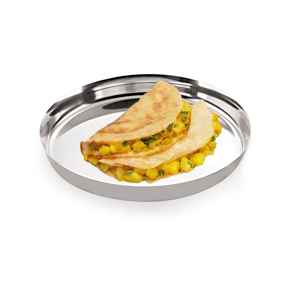 HAZEL Stainless Steel Plates Set | Premium Mirror Finish Thali Set Stainless Steel | Heavy Gauge Steel Plates Set For Dinner & Lunch Set of 1, 25.5 cm