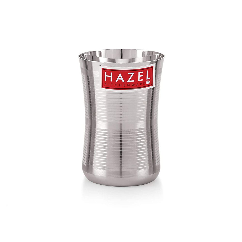 HAZEL Stainless Steel Damru Shape Jumbo Water Lassi Glass, 650 ML