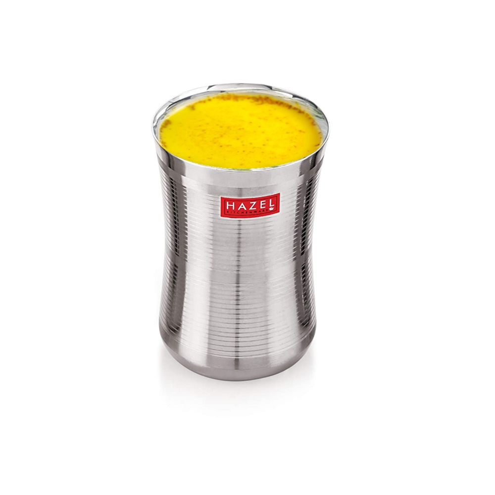 HAZEL Stainless Steel Damru Shape Jumbo Water Lassi Glass, 650 ML