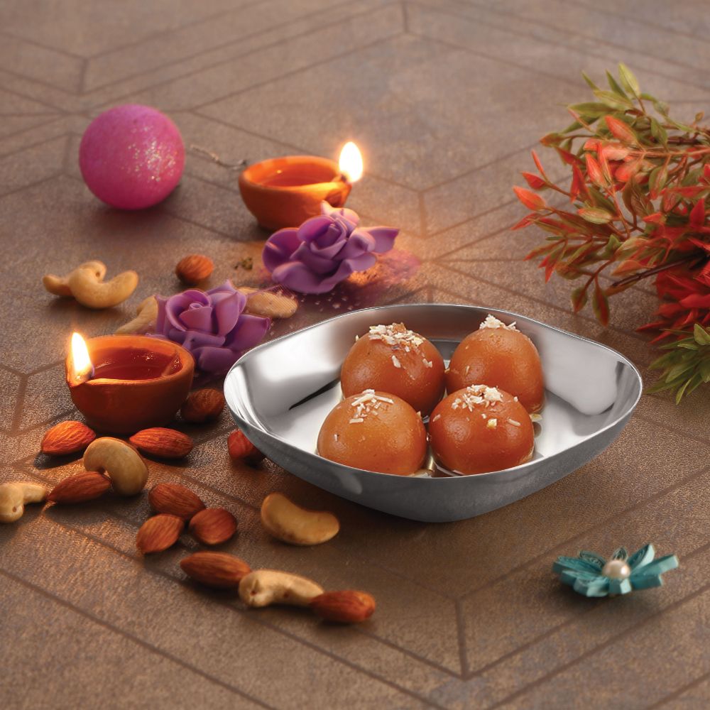 HAZEL Steel Dessert Silver Plate |Square Shaped Steel Plate for Snacks, Breakfast | Stainless Steel Katori | 260 ml each, Silver