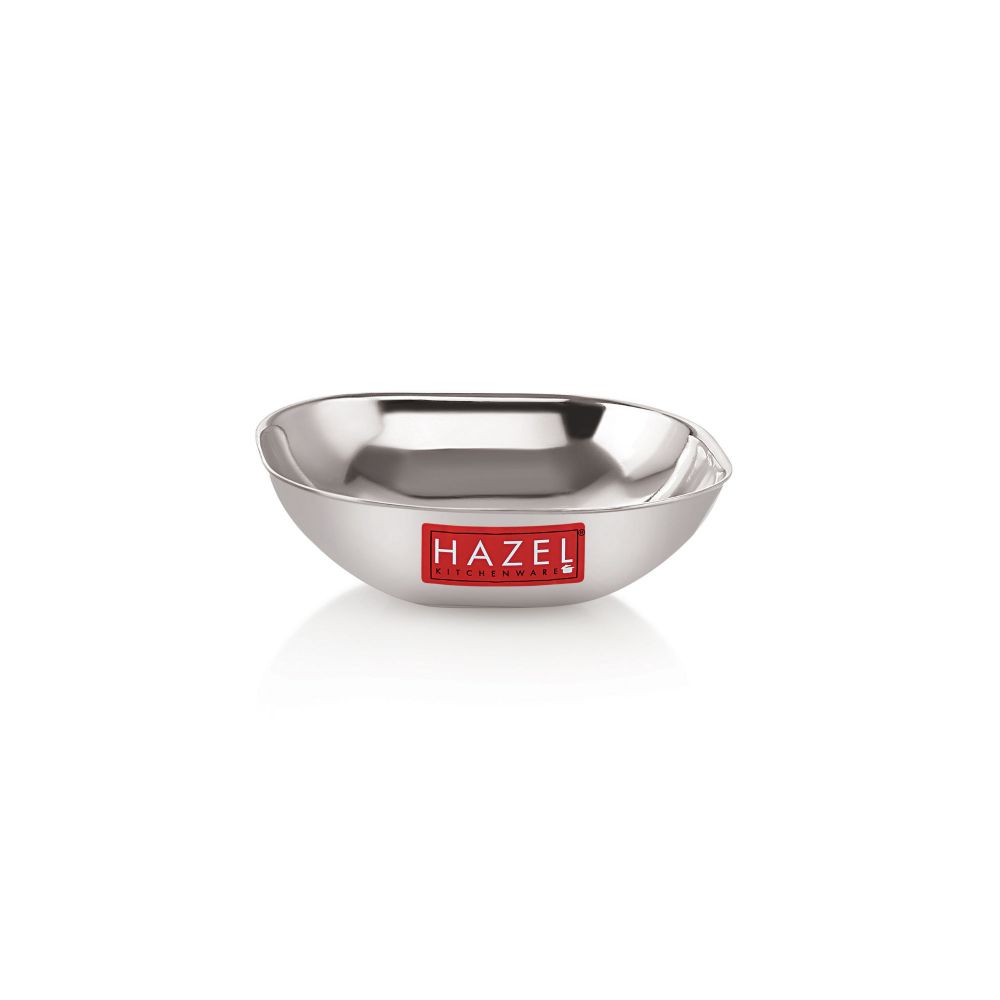 HAZEL Steel Dessert Silver Plate |Square Shaped Steel Plate for Snacks, Breakfast | Stainless Steel Katori | 260 ml each, Silver