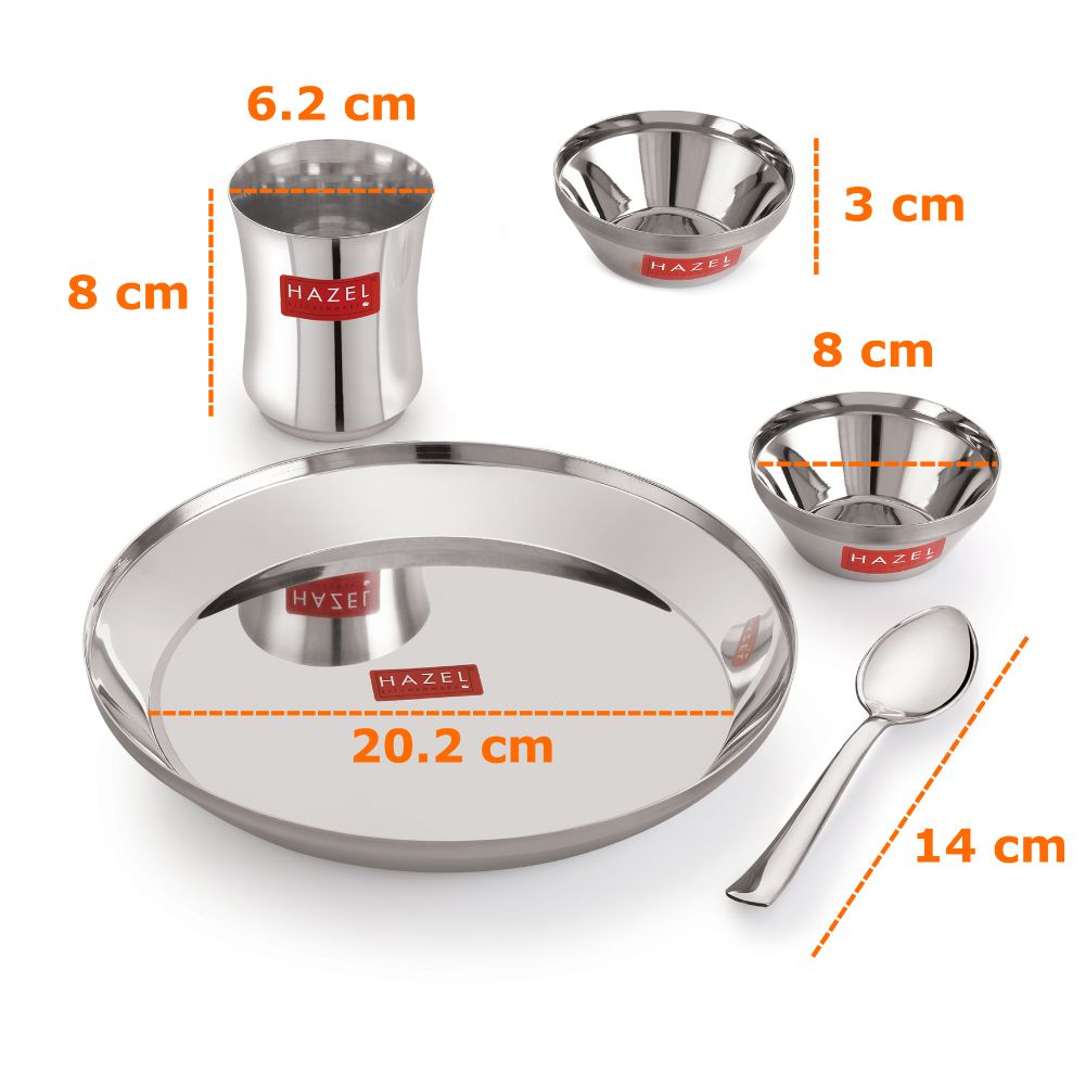 HAZEL Stainless Steel Dinner Set For Kids | Baby Dinner Set Combo of Steel plate, glass, Bowl & Spoon | Baby Dinner Set for 6 to 12 month