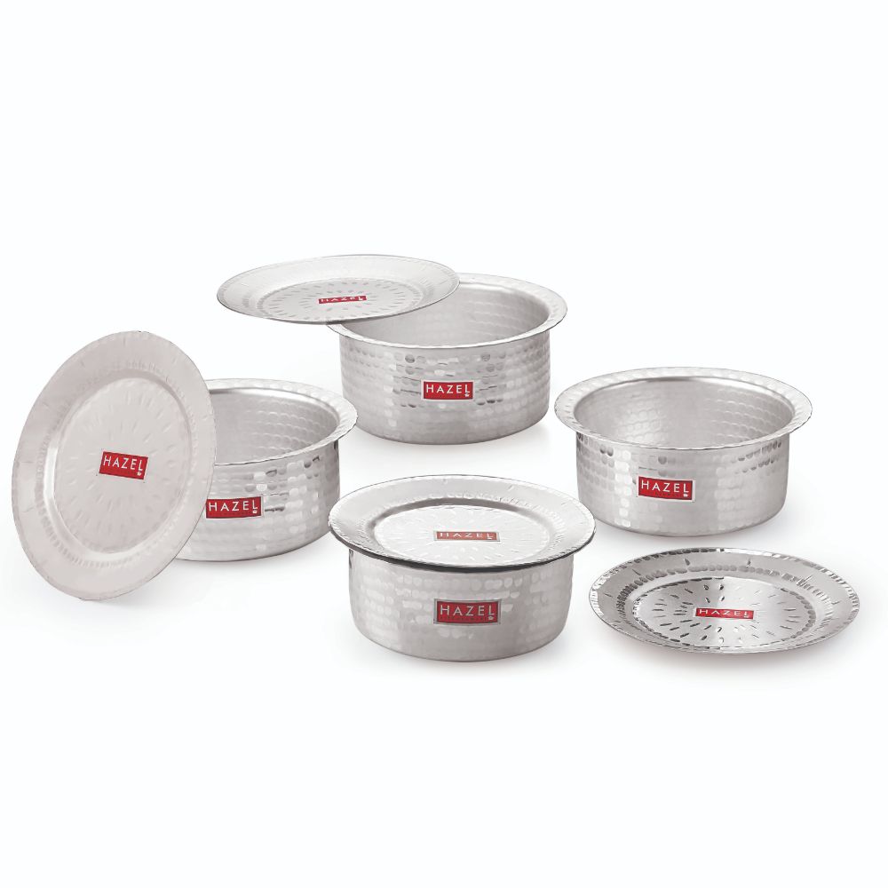 HAZEL Aluminium Hammered Tope Set with Lid I Patila Set of 4, 3L, 3.9L, 4.8L, 5.5L | Food-Grade Aluminium Kitchen Utensils for Traditional Indian Cooking I Utensils Set for Kitchen