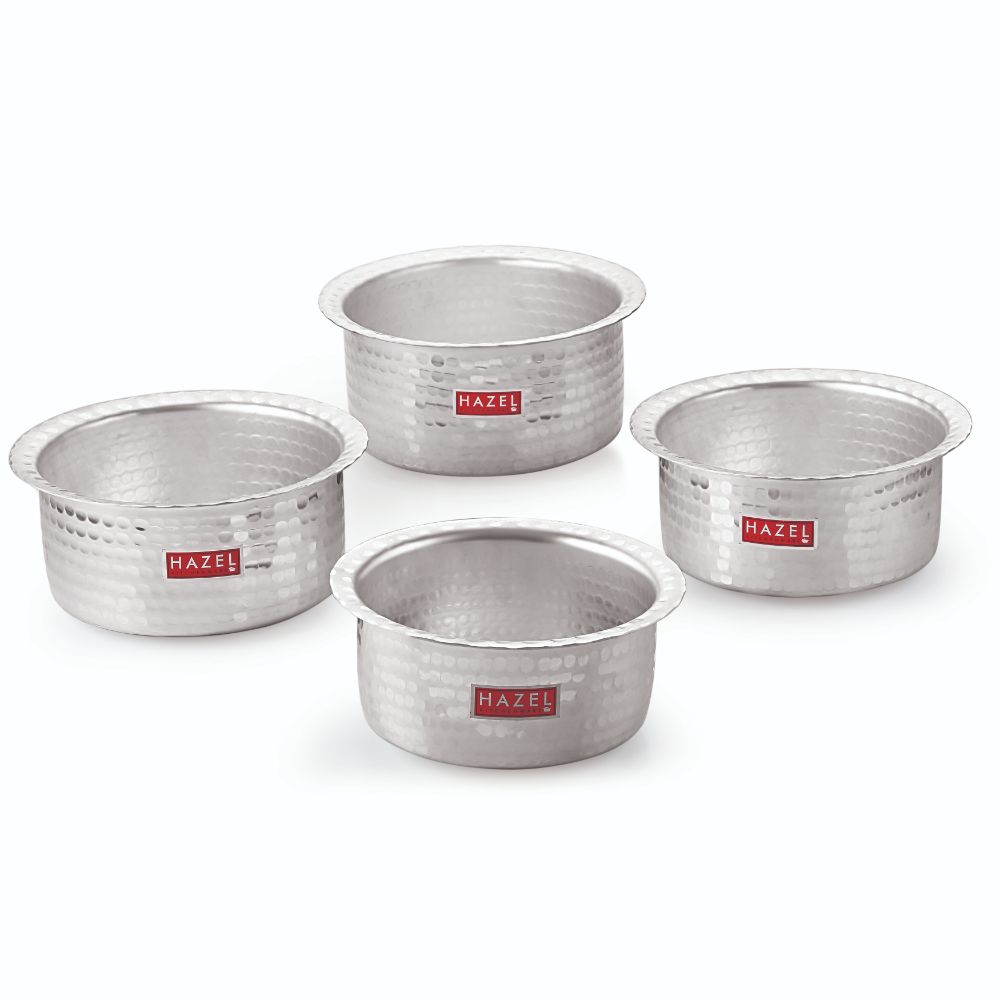 HAZEL Aluminium Hammered Tope Set with Lid I Patila Set of 4, 3L, 3.9L, 4.8L, 5.5L | Food-Grade Aluminium Kitchen Utensils for Traditional Indian Cooking I Utensils Set for Kitchen