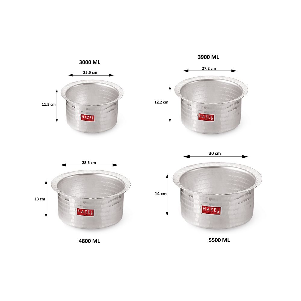 HAZEL Aluminium Hammered Tope Set with Lid I Patila Set of 4, 3L, 3.9L, 4.8L, 5.5L | Food-Grade Aluminium Kitchen Utensils for Traditional Indian Cooking I Utensils Set for Kitchen
