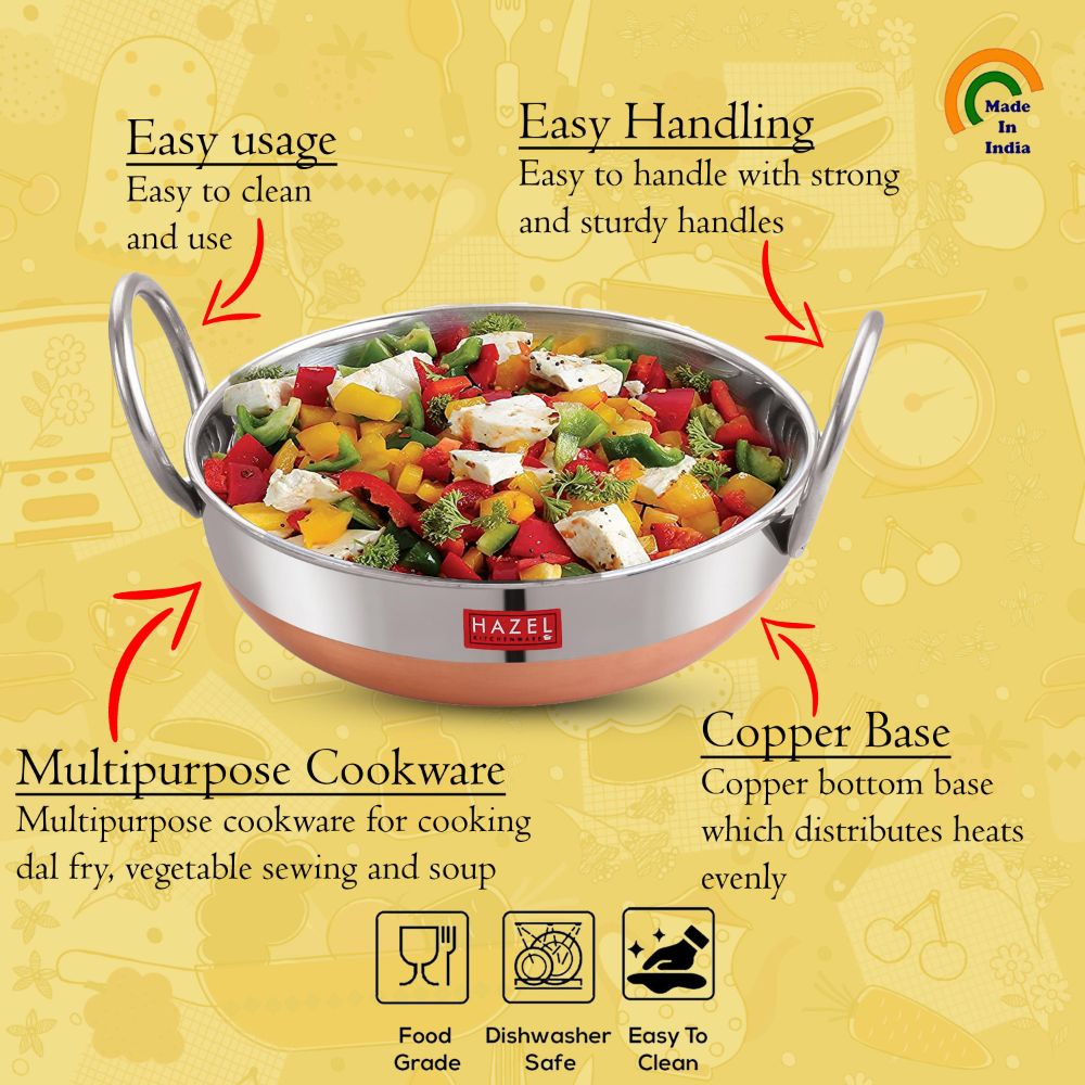 HAZEL Heavy Duty Stainless Steel Kadai with Copper Bottom