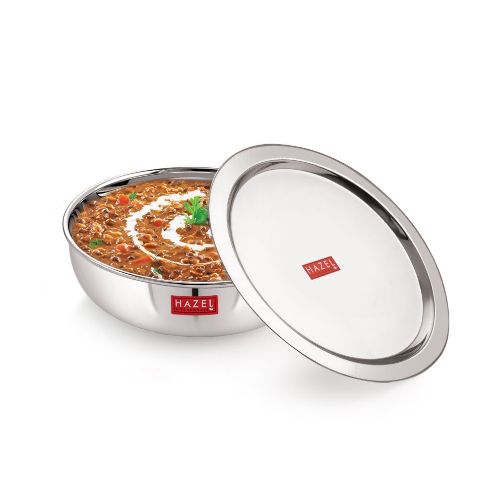 HAZEL Alfa 18 Gauge Premium Stainless Steel Kadai Tasra with Lid, 1500 ml, Silver