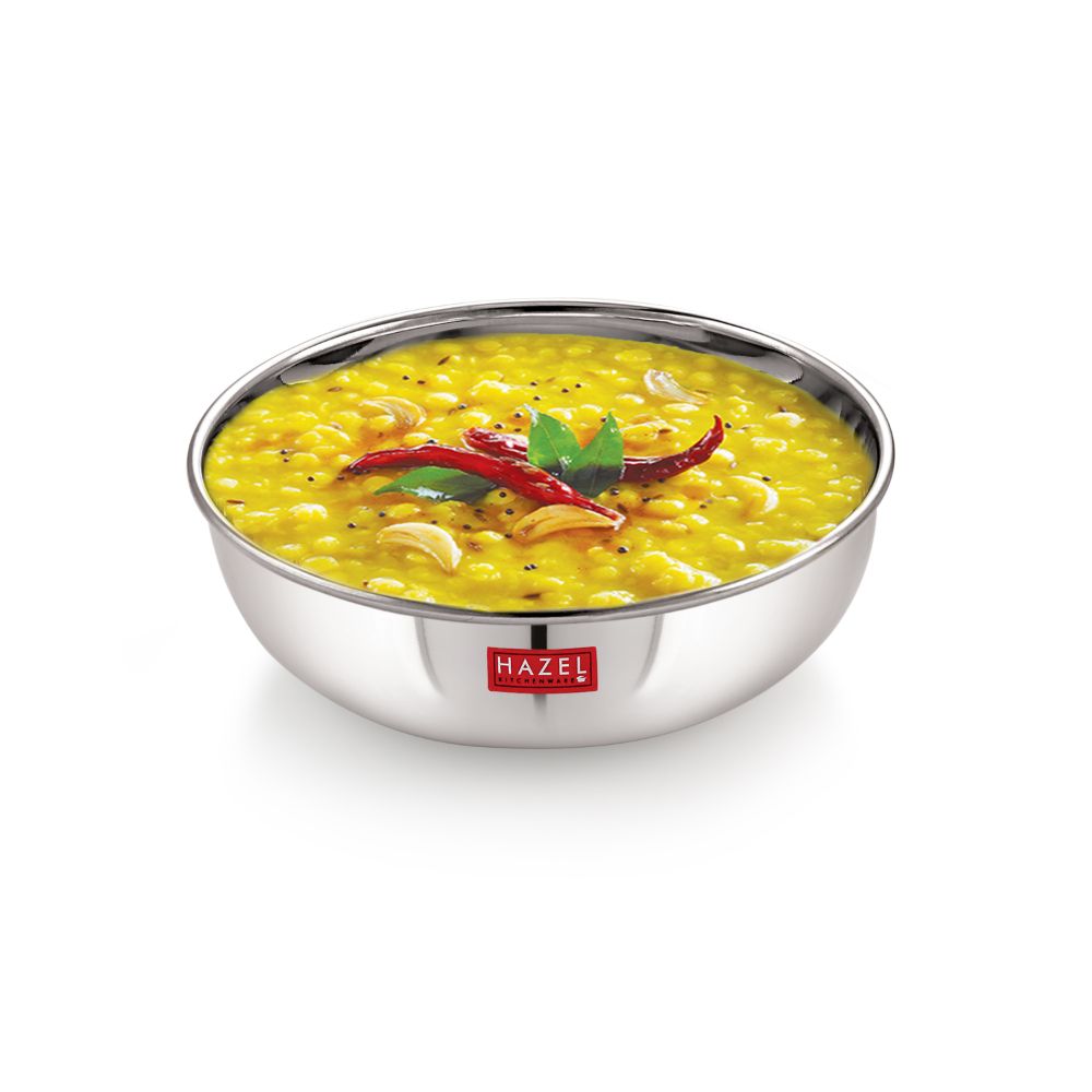 HAZEL Alfa Premium Heavy Gauge Stainless Steel Tasra Kadhai Cookware (1.8 LTR), Silver