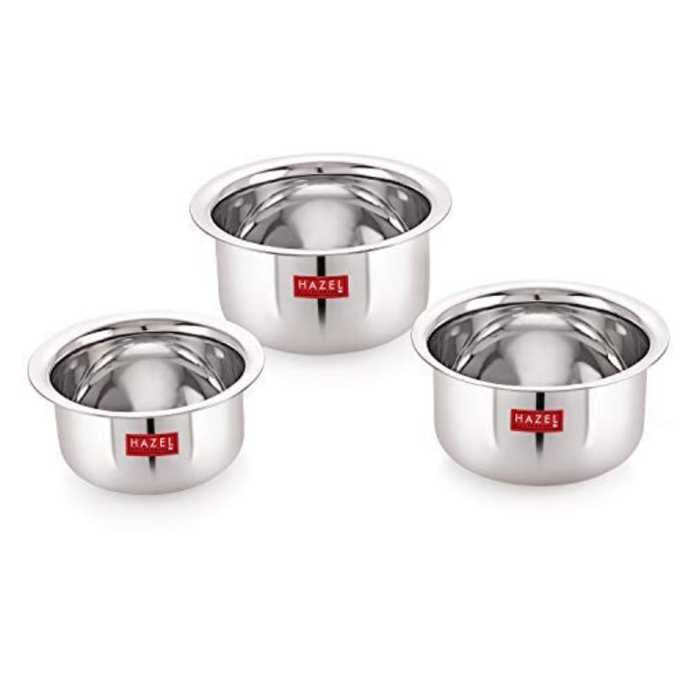 HAZEL Stainless Steel Tope with Premium Heavy Gauge Round | Bhagona for boiling set of 3