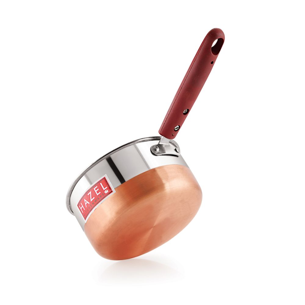 Hazel Alfa Premium Heavy Gauge Stainless Steel Sauce Pan Cookware with Copper Bottom (1.2 LTR), Silver & Copper