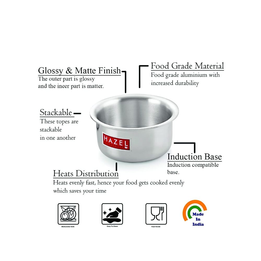 HAZEL Aluminium Induction Cookware I Aluminium Induction Cooktop Tope, 3100 ML with 4 mm Thickness I Multi-Purpose Food-Grade Aluminium Kitchen Items for Home Cooking Silver