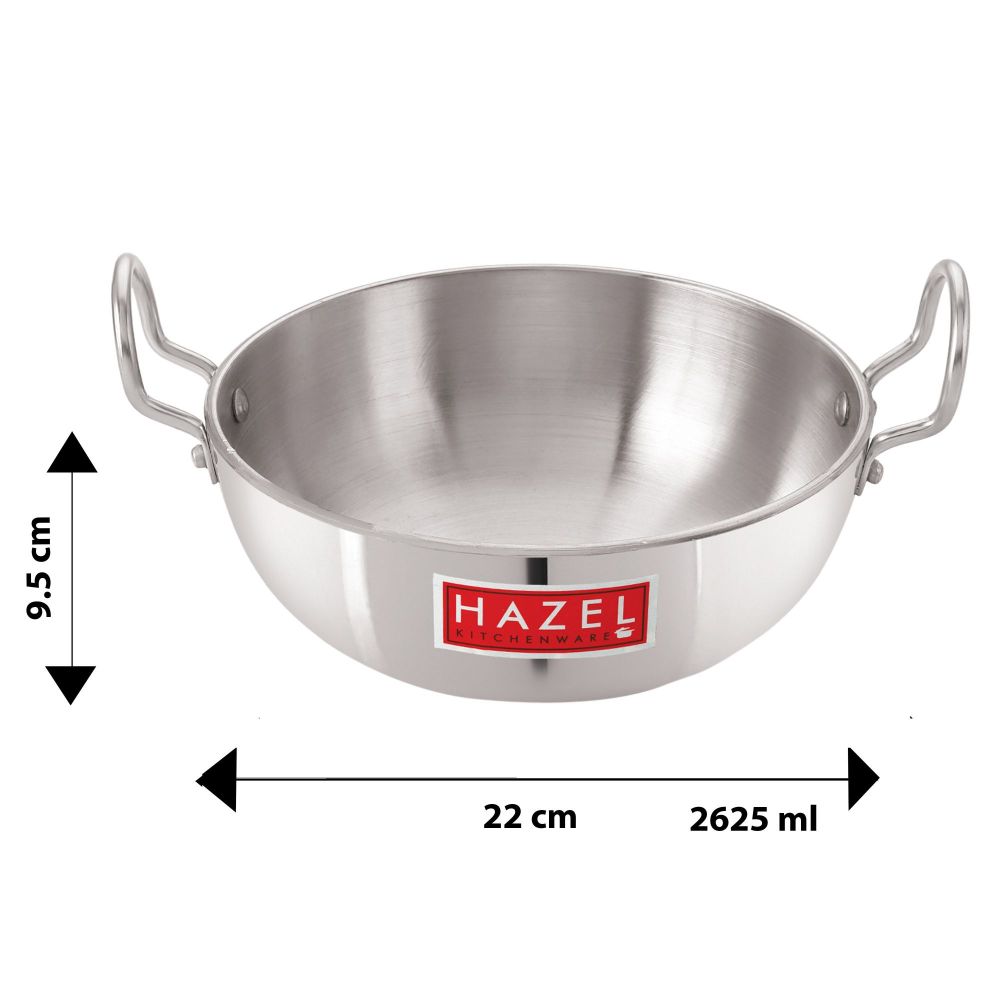 HAZEL 4mm Aluminium Kadhai with Handle | Aluminium Kadai Big Size