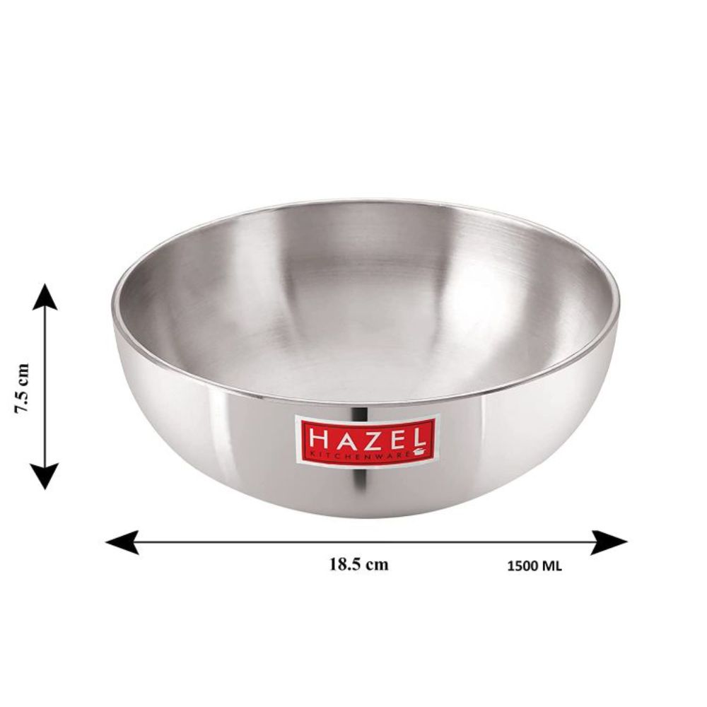 HAZEL Aluminium Kadai Without Handle| Tasla Kadhai, 1500 ml with 4 mm Thickness and Round Bottom | Multipurpose Food-Grade Aluminium Heavy Bottom Cookware