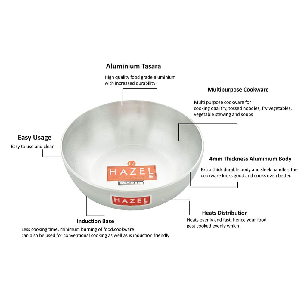 HAZEL 4mm Aluminium Induction Bottom Tasra, 1250 ML, Silver