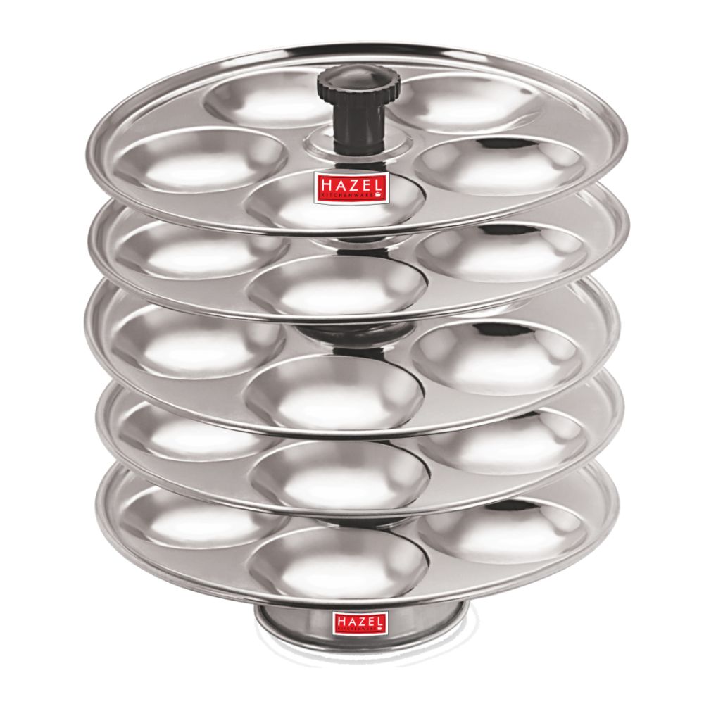 Hazel Stainless Steel Medium Idli Plate with Stand, 5-Rack Plates, 25 Idlis