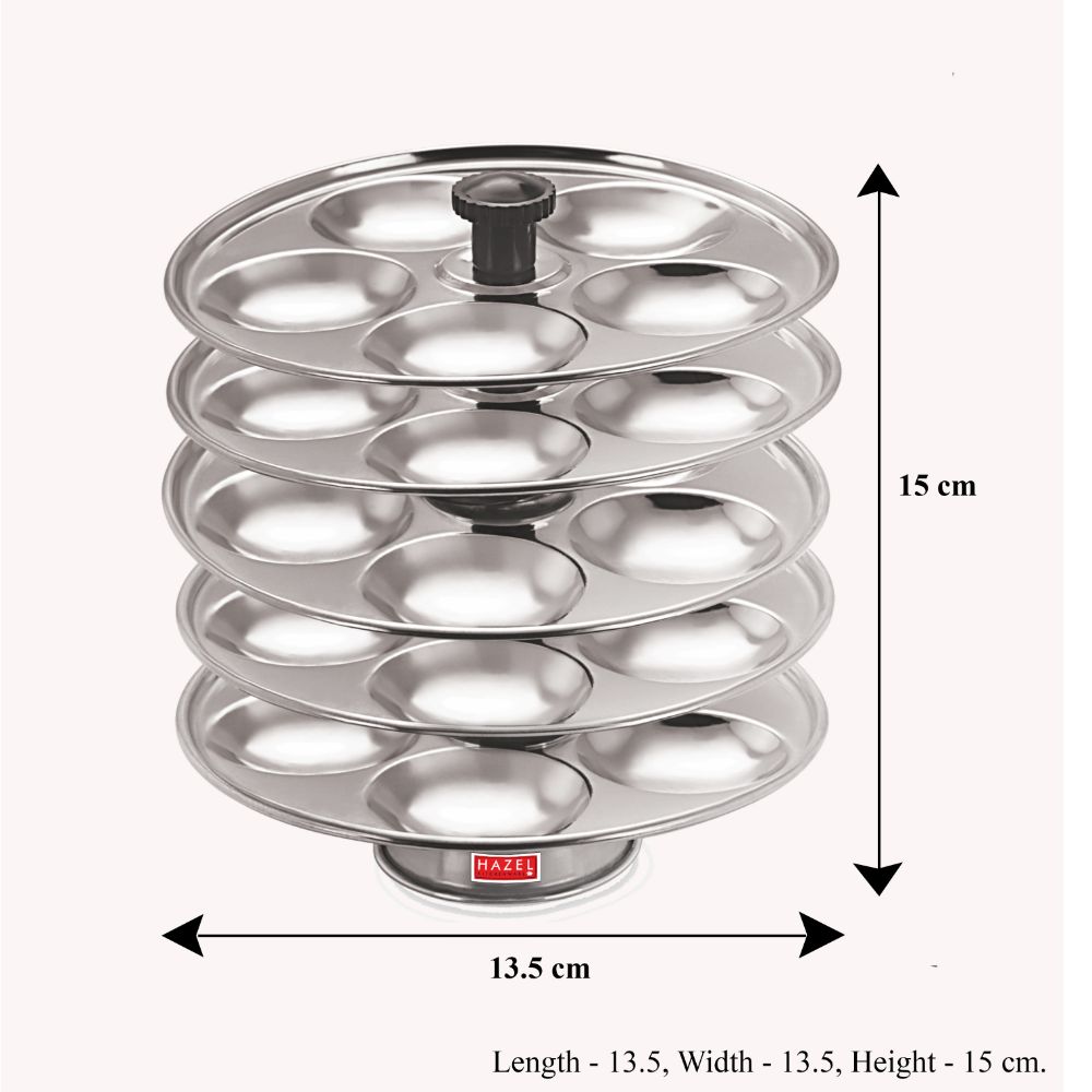 Hazel Stainless Steel Medium Idli Plate with Stand, 5-Rack Plates, 25 Idlis