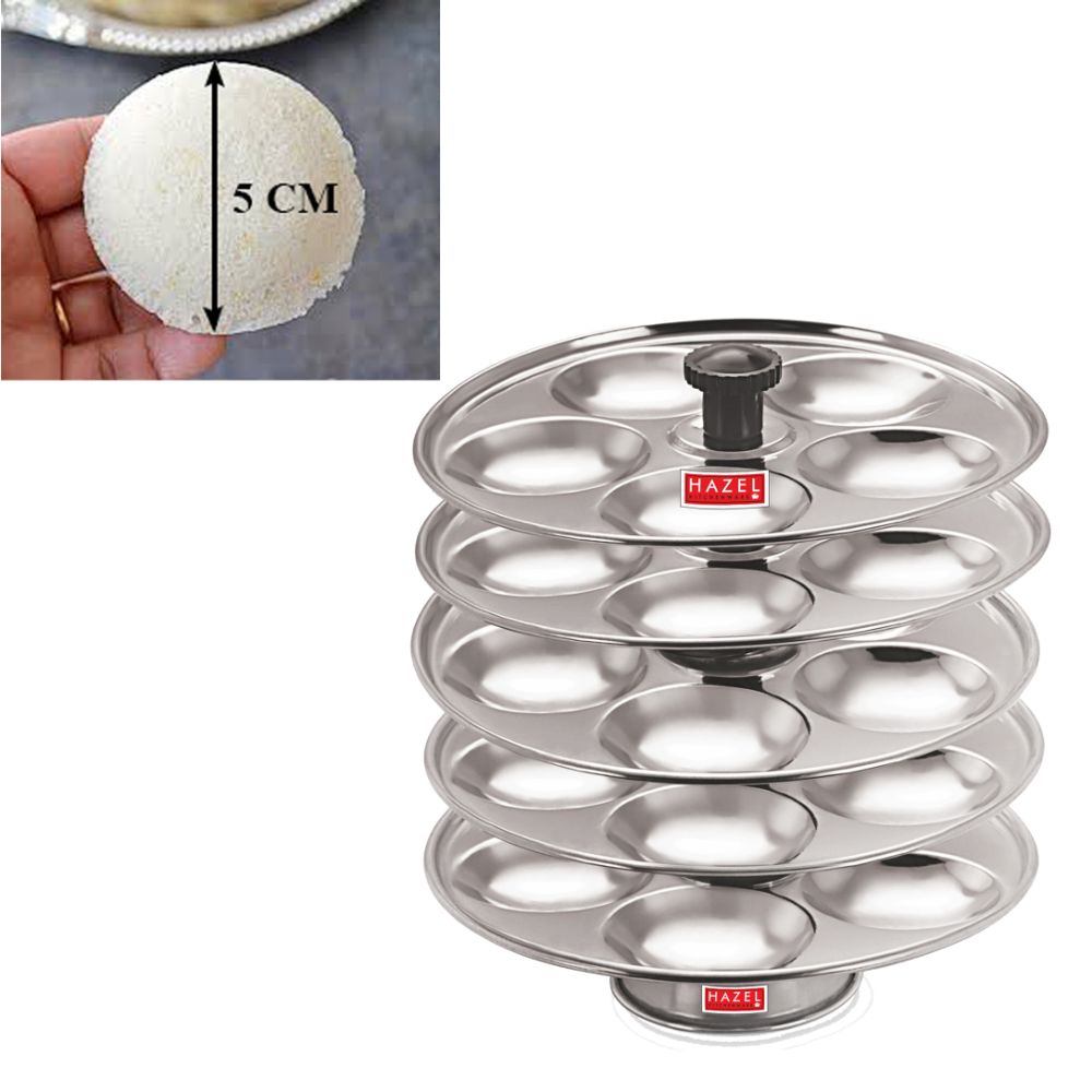 Hazel Stainless Steel Medium Idli Plate with Stand, 5-Rack Plates, 25 Idlis