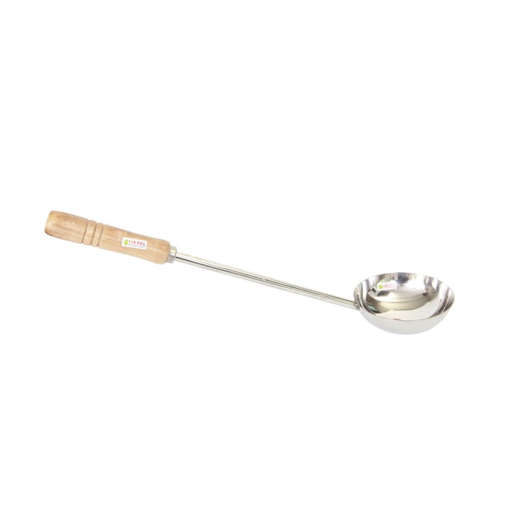 HAZEL Steel Jumbo Tadka Pan with Long Wooden Handle, 55.5 cm, 400 ml, Silver