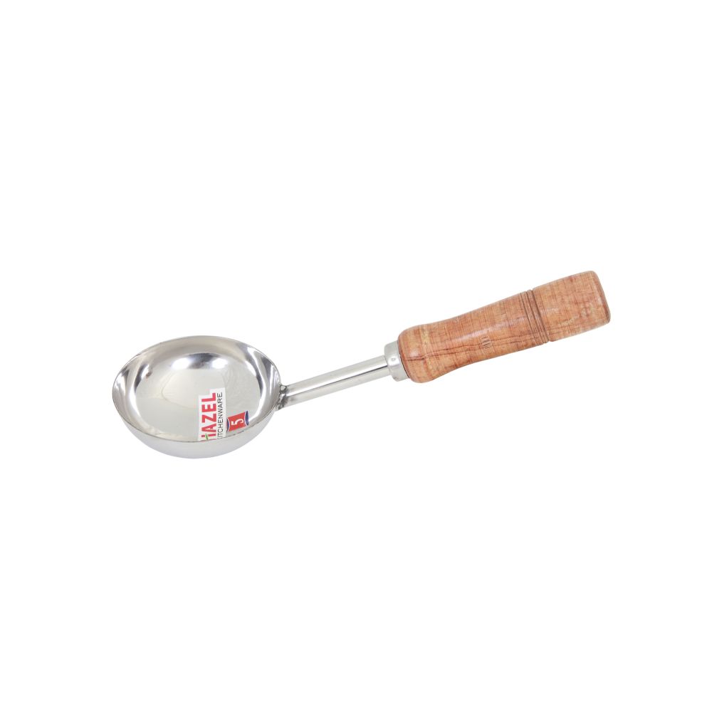 HAZEL Steel Tadka Pan with Short Wooden Handle, 29 cm, 150 ml, Silver